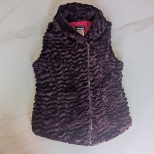 Patagonia Pelage Vest Whiskey Plum Purple Faux Fur Zip Up Assymetrical Women's S